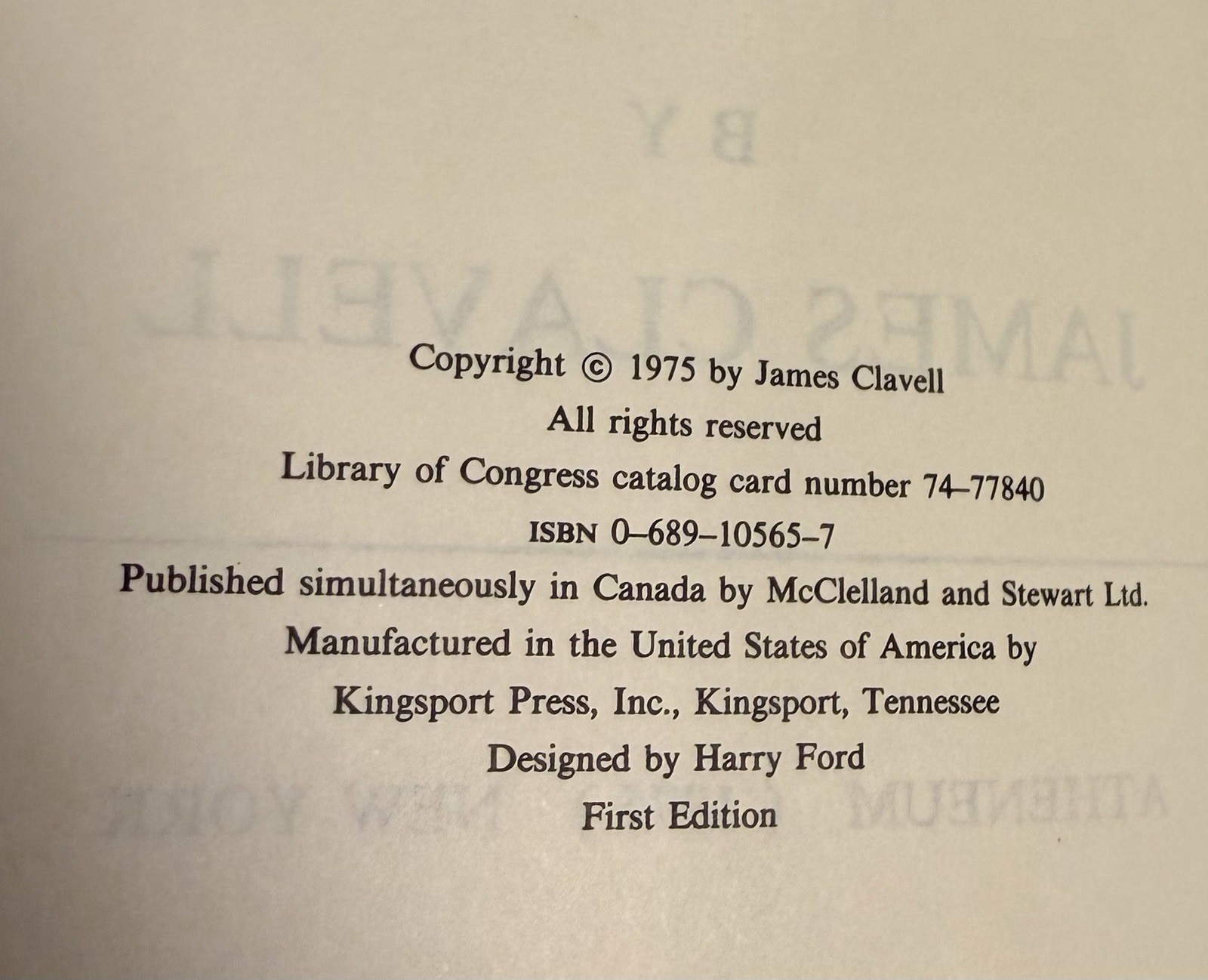SHOGUN – James Clavell ATHENEUM 1st EDITION/1st PRINTING 1975 Hardcover DJ Mylar