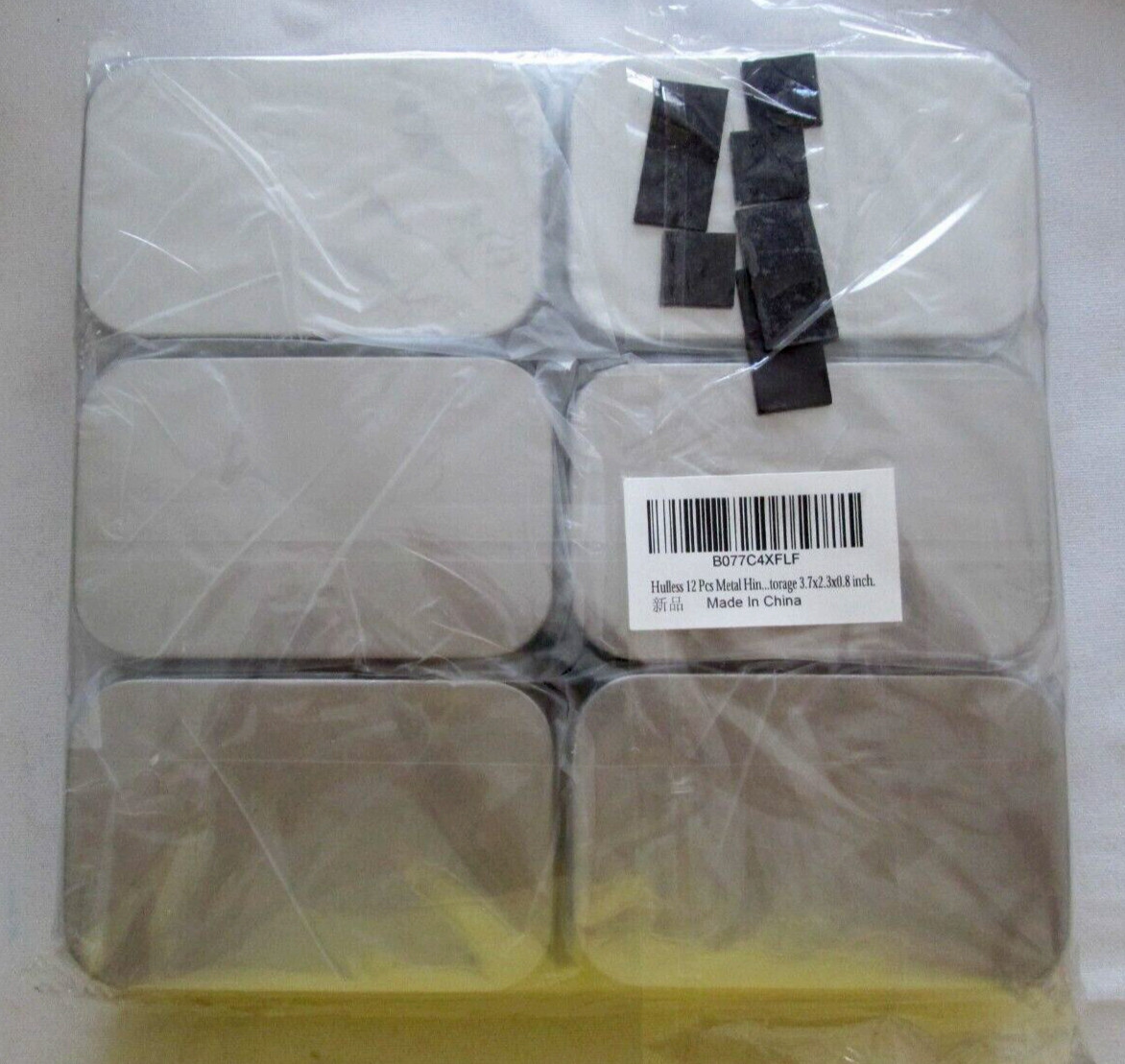 12/pcs Hulless Hinged Tin Boxes 3.7×2.3×0.8″ Durable Storage Containers Silver
