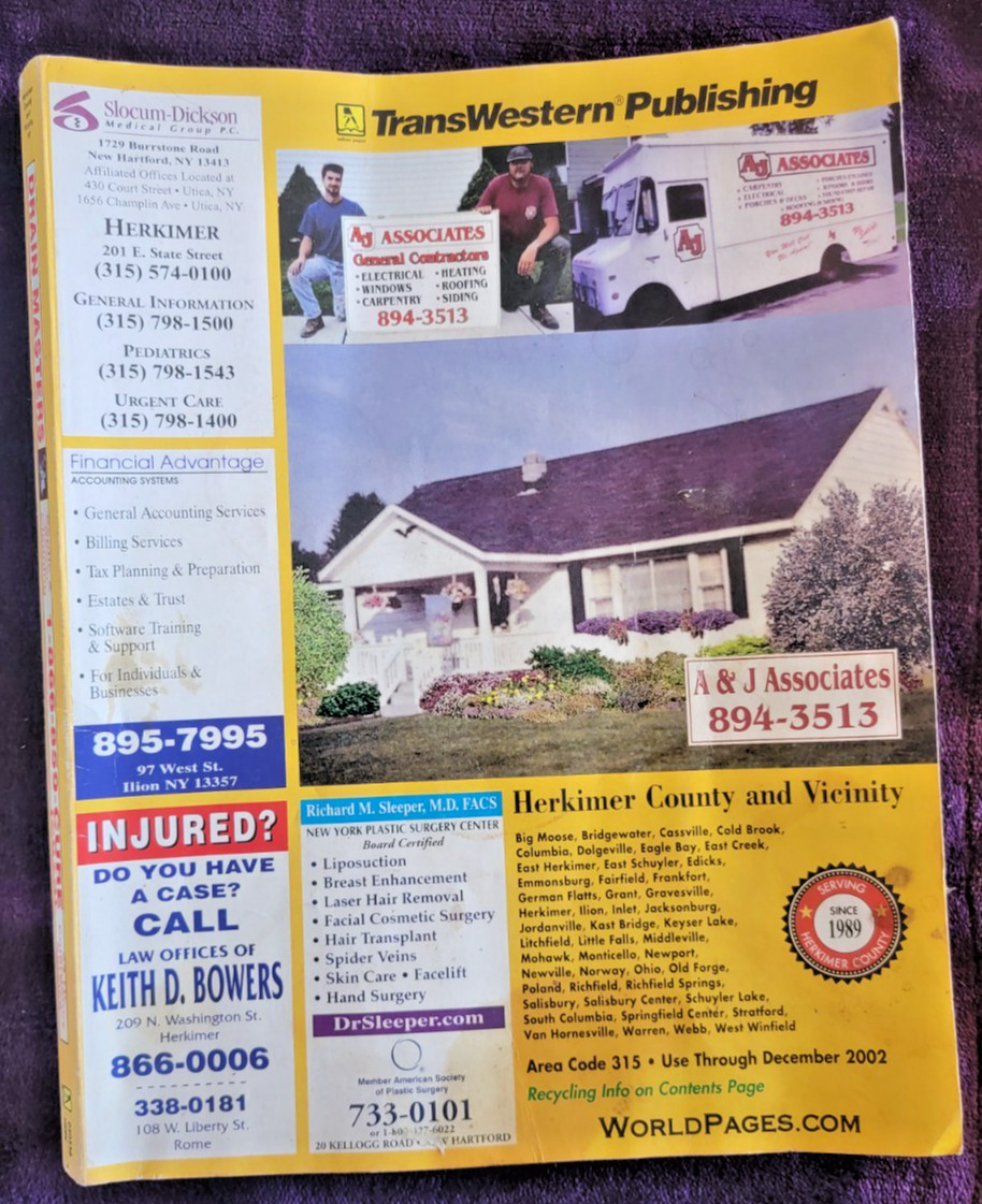 Transwestern Publishing 2002 Yellow White Pages Phone Herkimer County NY (315)