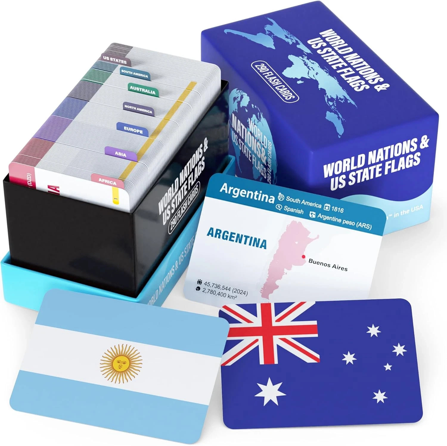 Countries of the World Flashcards – 290 Country & US States Complete with Capita
