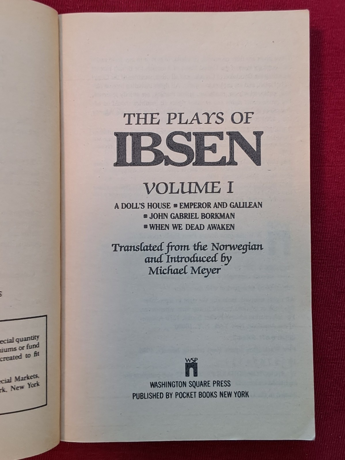The Plays of Ibsen 1986 Washington Square Press Paperback First Printing