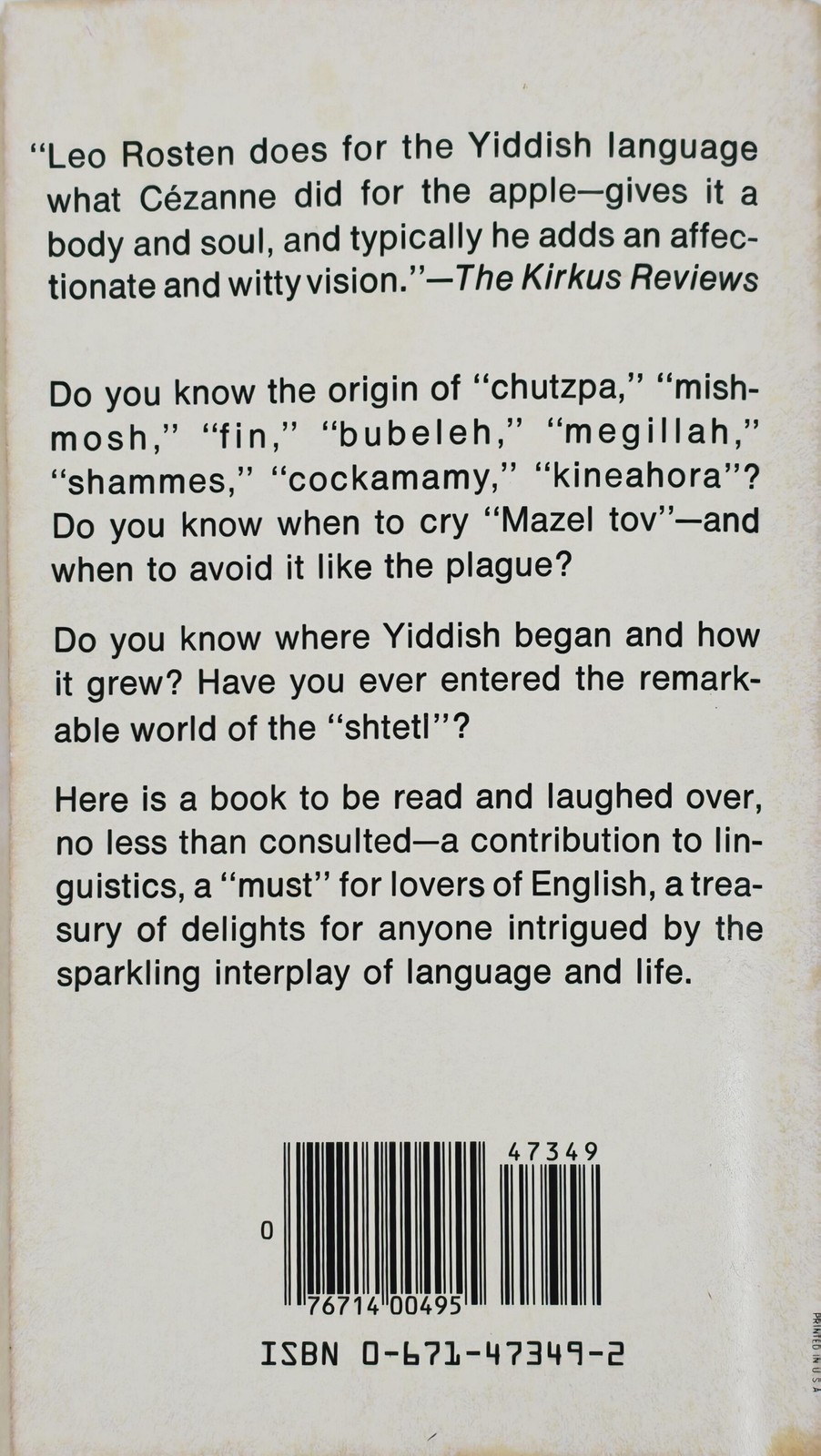 The Joys Of Yiddish Leo Rosten Washington Square Press Paperback Humor English