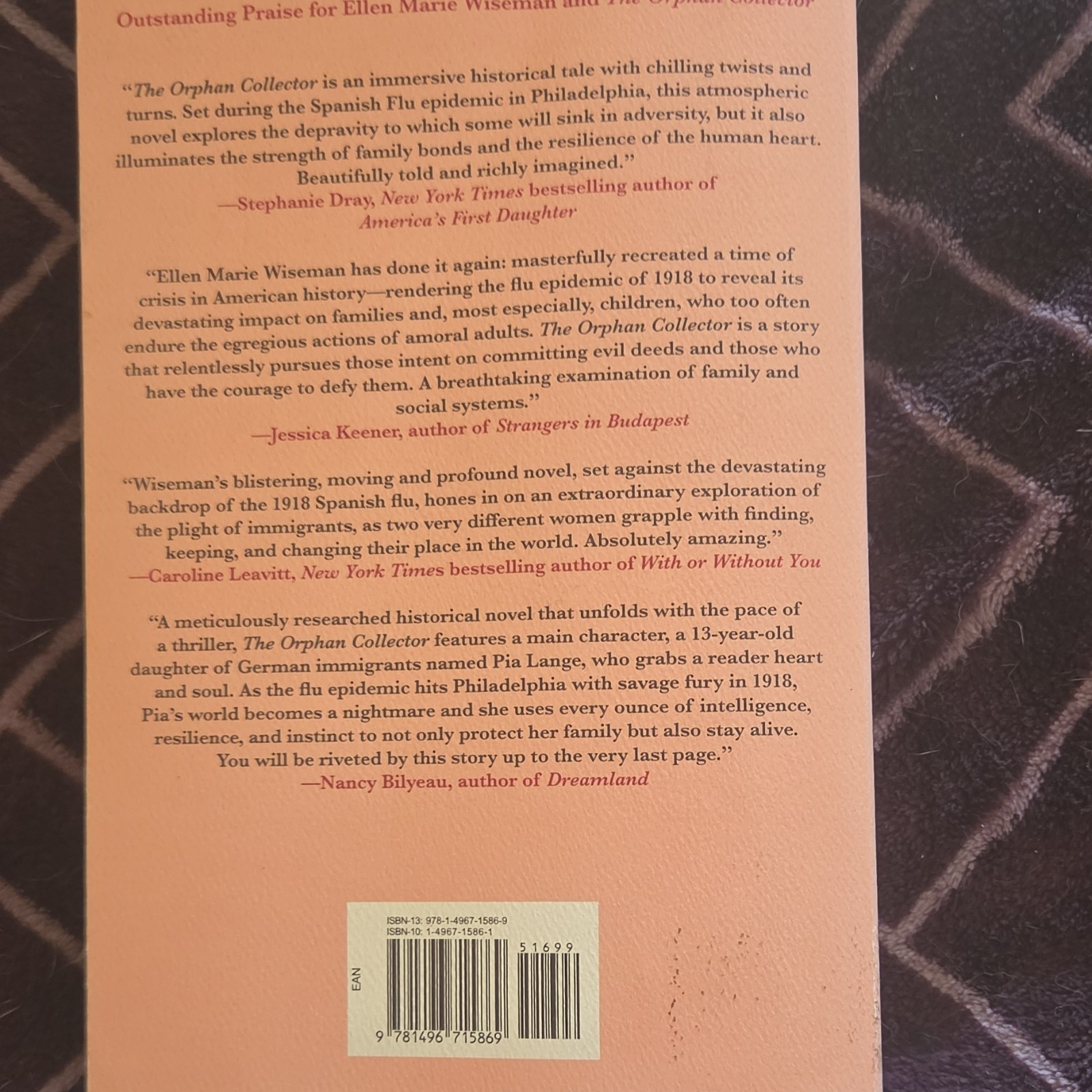 Ellen Marie Wiseman The Orphan Collector 1918 Influenza Pandemic PB 2020