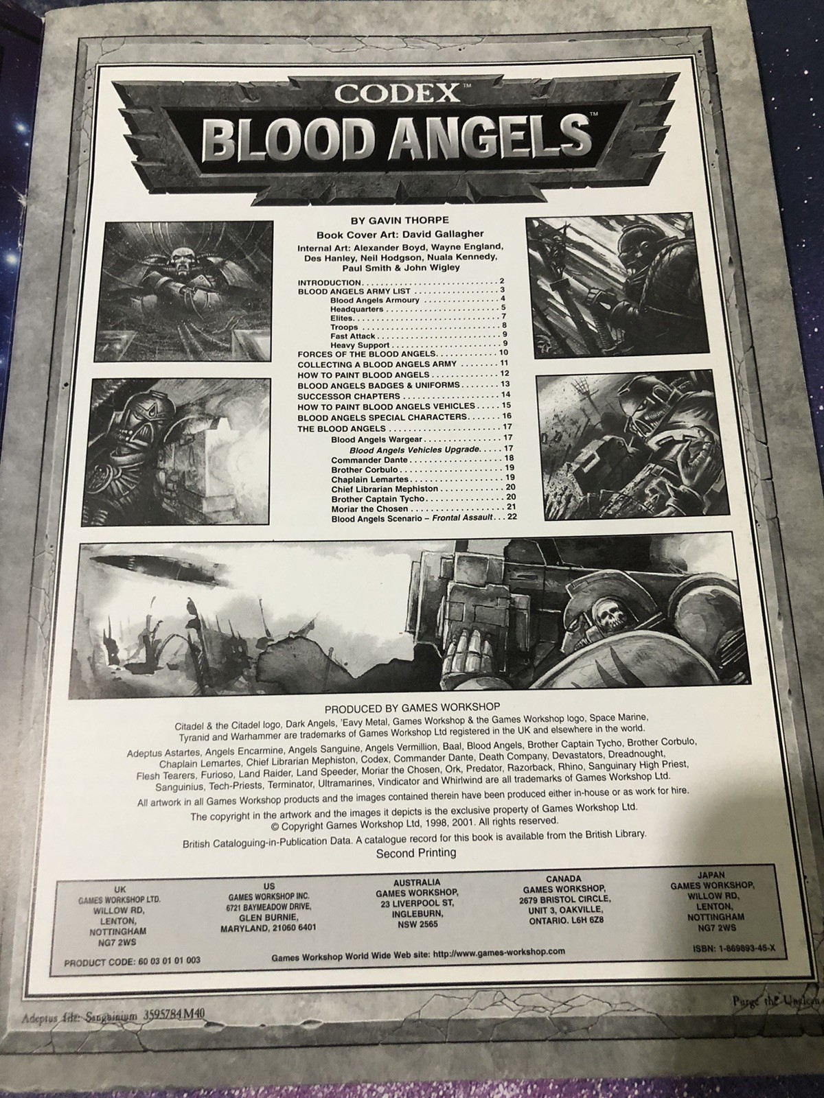 Games Workshop Warhammer 40K Blood Angels Codex Supplement 2001
