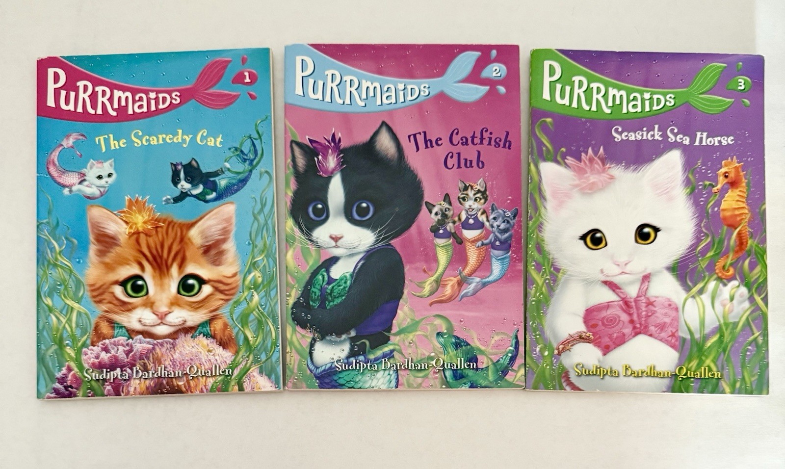 Purrmaids by Sudipta Bardhan-Quallen Scholastic lot of 3 Paperback Books 1,2,3
