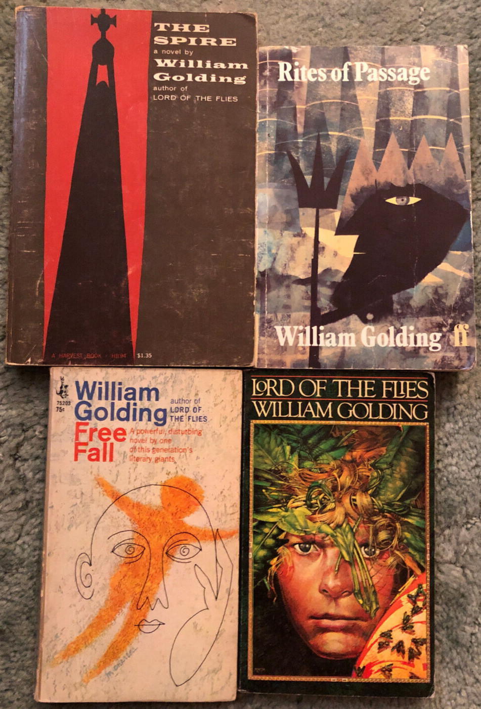 William Golding books, lot of 4, The Spire, Rites of Passage, Free Fall